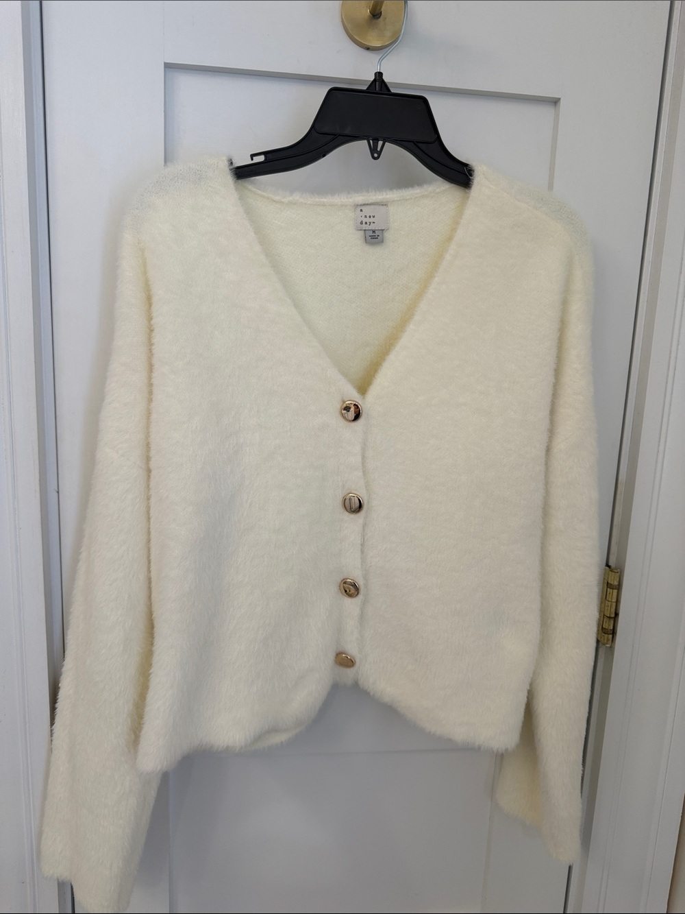 a new day Cream Fuzzy V-Neck Button Cardigan